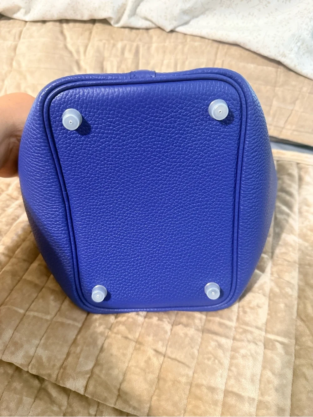 Pebbled Leather Small Tote in Royal Blue with Top Handles
